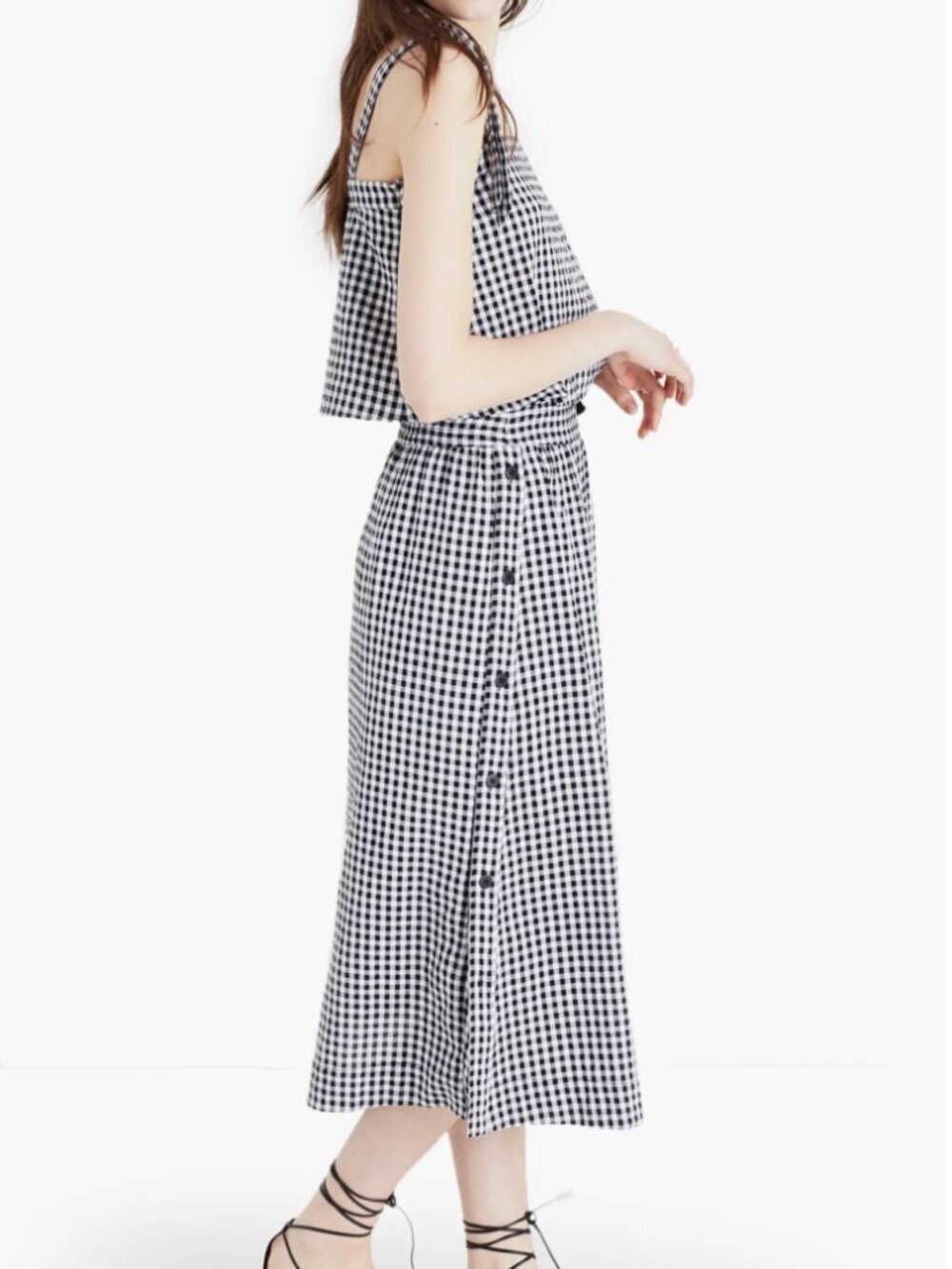 NWT! MADEWELL Side Button Gingham Black White Midi Skirt Size 2 - Picture 2 of 7
